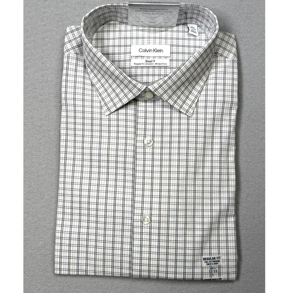 Calvin Klein Steel Men's Reg-Fit Stretch Dress Shirt, grey 16.5 32-33 $85